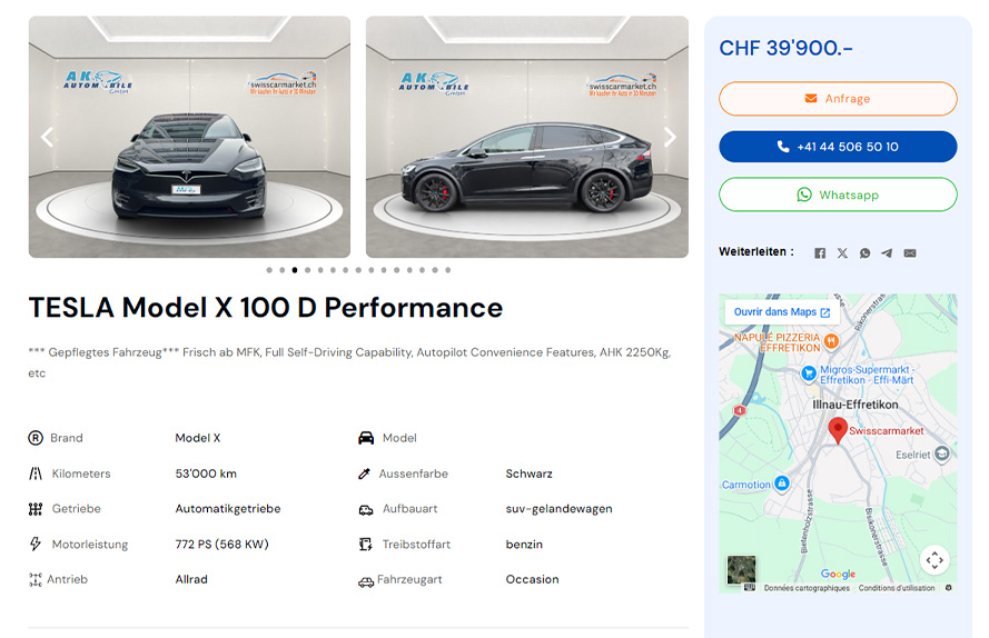 Auto kaufen Schweiz günstig – Tesla Model X als geprüfter Gebrauchtwagen bei SwissCarMarket
